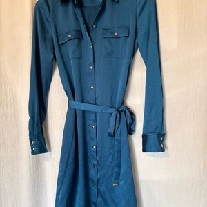NWOT White House Black Market Elegant Button Teal Shirt Dress
